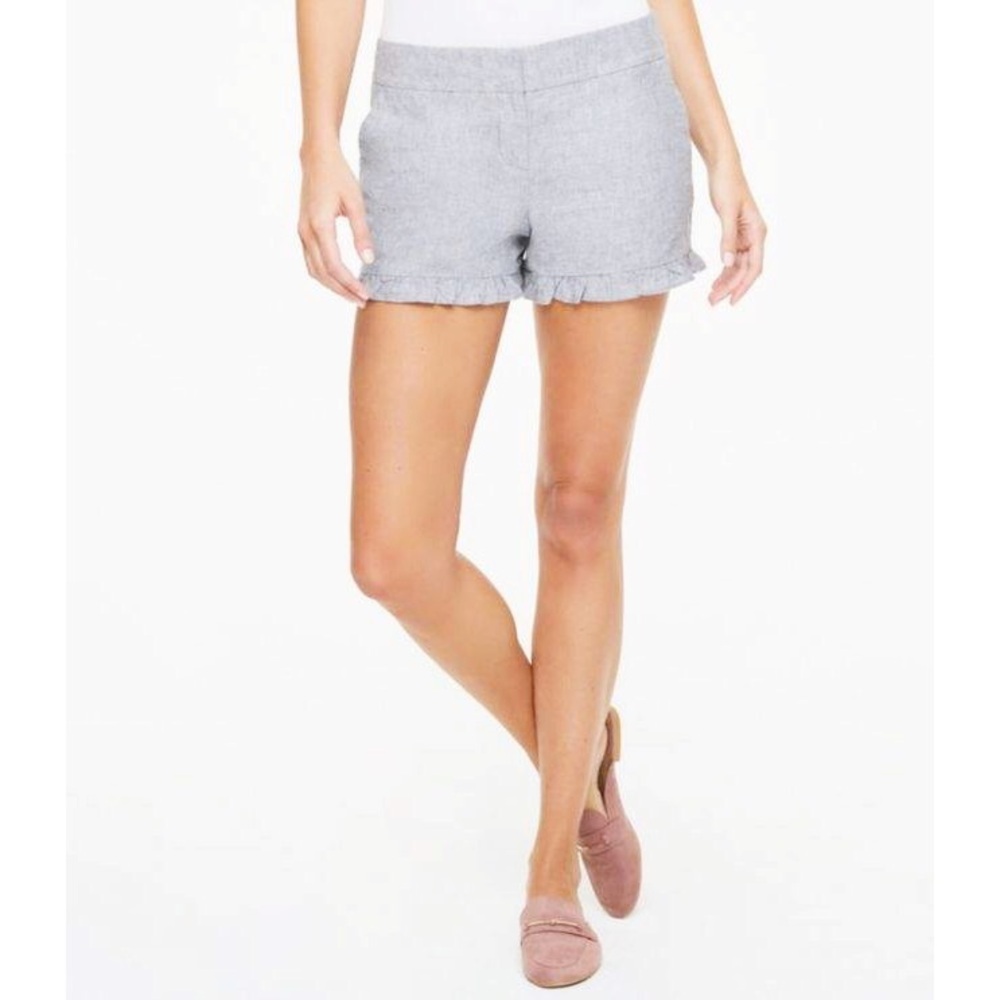 LOFT Gray Ruffle Hem Flat Front Shorts Dressy Trouser Short Size‎ 6 Medium New
